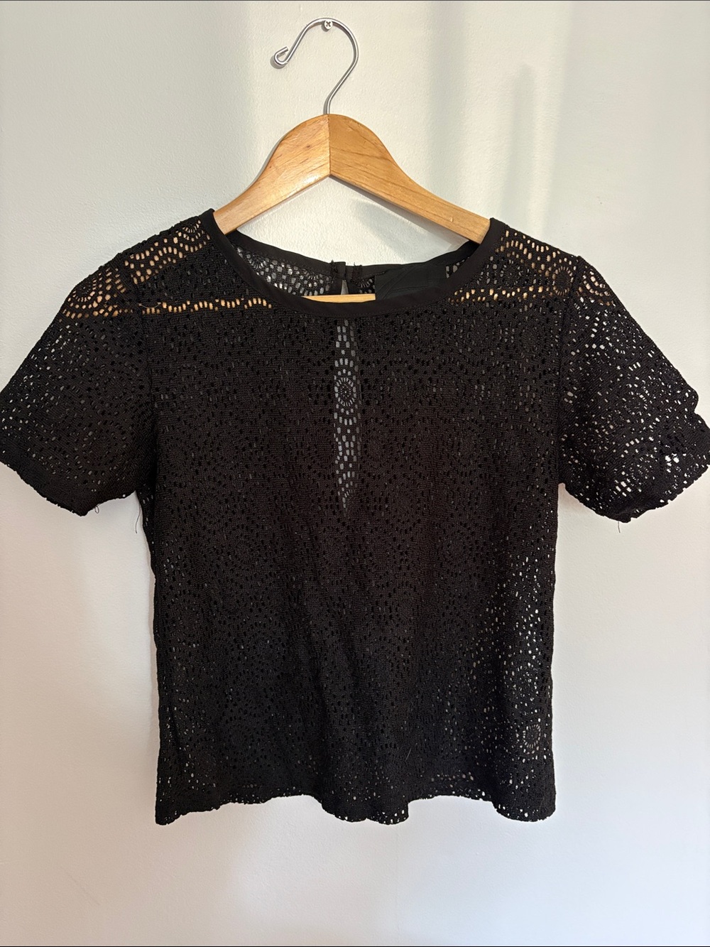 Harlowe & Graham Black Crochet Short-Sleeve Top